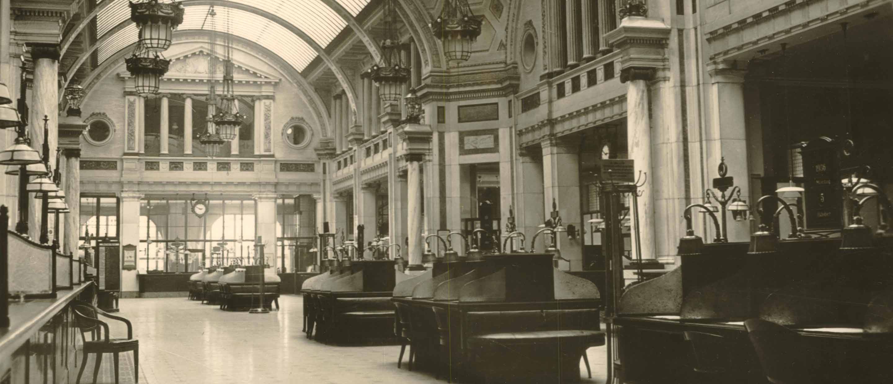 Decorative image of an old bank interior