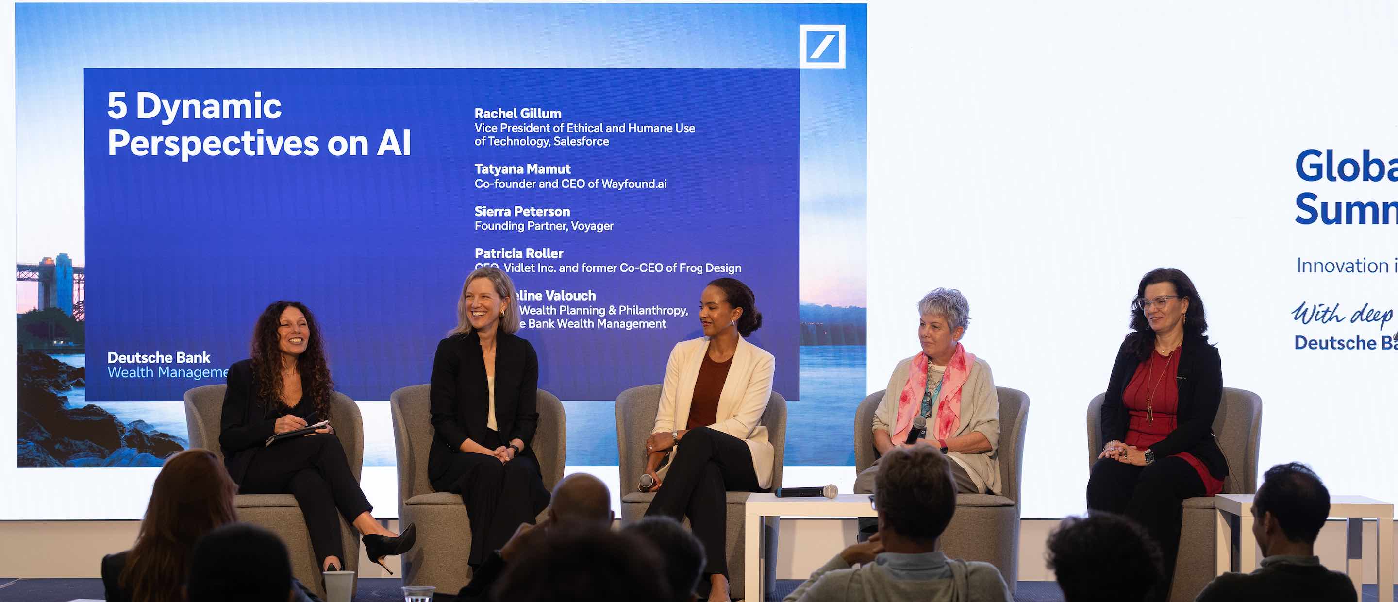 Jacqueline Valouch, Deutsche Bank; Sierra Peterson, Voyager; Rachel Gillum, Salesforce; Patricia Roller, Vidlet Inc.; Tatyana Mamut, Wayfound.ai