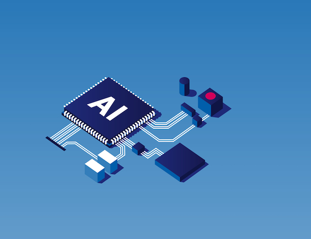 Illustration of a circuitboard with an AI chip