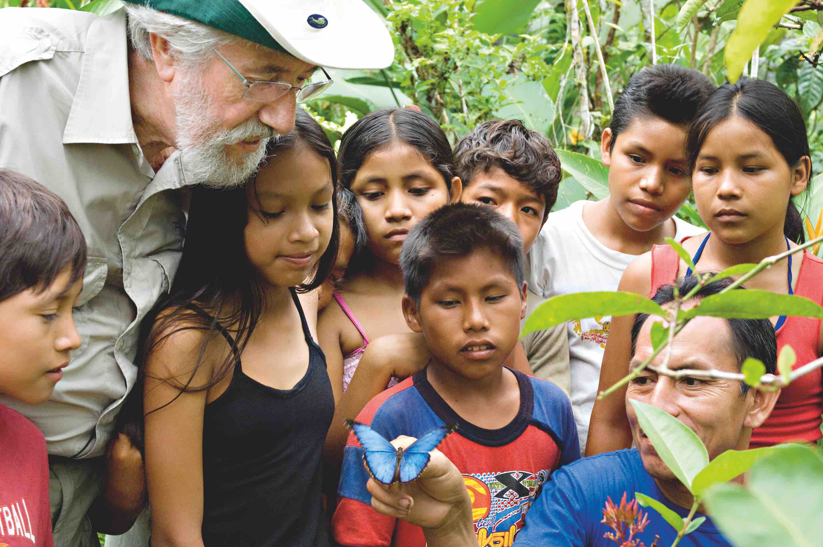 Ocean explorer Jean‑Michel Cousteau engaging with Amazonian children